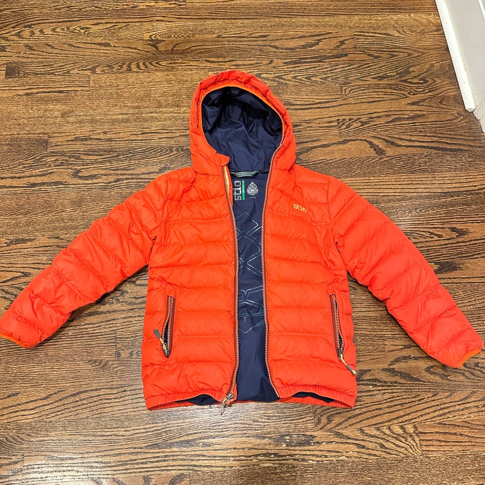 Stio Kids Down Hooded Orange Jacket